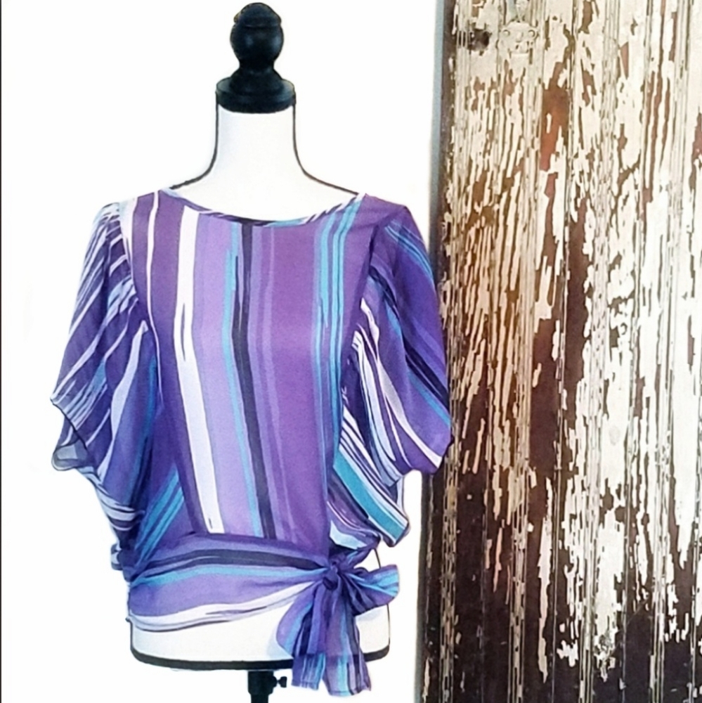 IZ Byer Striped Sheer Dolman Blouse Purple Size M